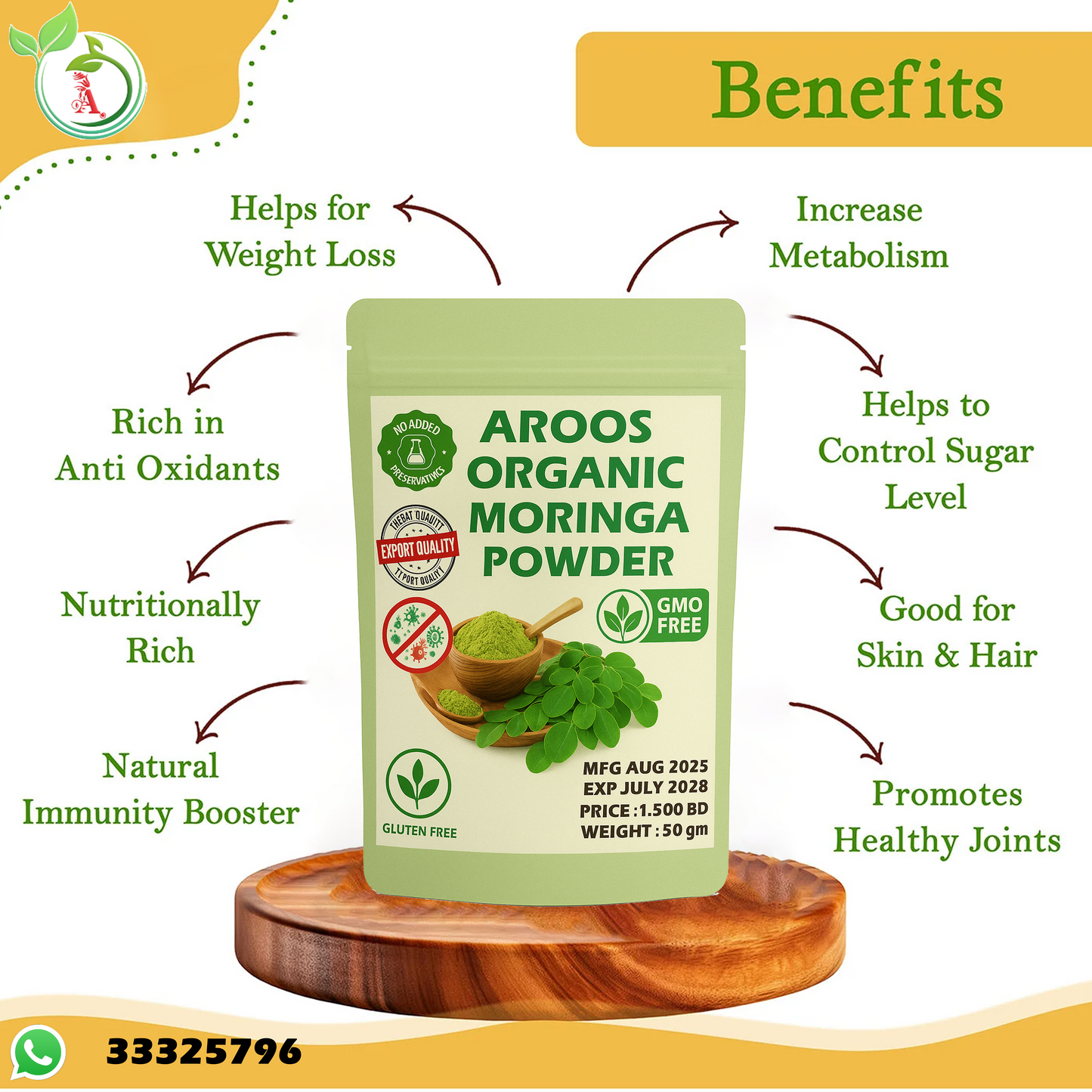 Aroos Organic Moringa Powder 100gm
